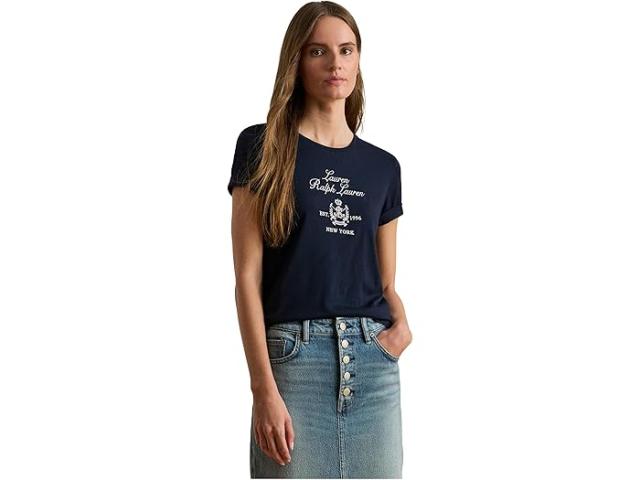 (取寄) ローレン ラルフローレン レディース エンブロイダード-クレスト ジャージ ティー Lauren Ralph Lauren women Embroidered-Crest Jersey Tee Lauren Navy