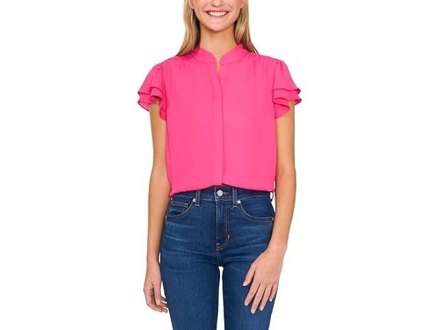 (取寄) シーシー レディース ダブル フラッター ショート スリーブ ヒドゥン プラケット ブラウザ CeCe women Double Flutter Short Sleeves Hidden Placket Blouse Bright Rose