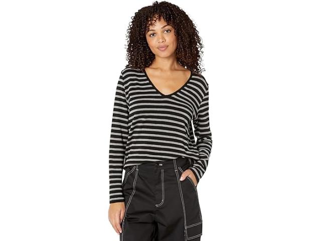 (取寄) マジェスティック フィラチュール レディース フレンチ テリー ストライプ セミ リラックスド-フィット ロング スリーブ V-ネック Majestic Filatures women French Terry Stripe Semi Relaxed Long Sleeve V-Neck Noirの通販は 43,430円
