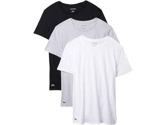 (取寄) ラコステ メンズ 3-パック クルー ネック レギュラー フィット エッセンシャル T-シャツ Lacoste men Lacoste 3-Pack Crew Neck Regular Fit Essential T-Shirt White/Silver Grey Chine/Blackの通販は