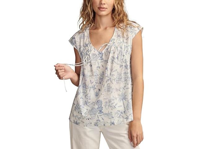 (取寄) ラッキーブランド レディース ルーシュド ショート スリーブ シャツ Lucky Brand women Lucky Brand Ruched Tiefront Short Sleeve Shirt Blue Toileの通販は