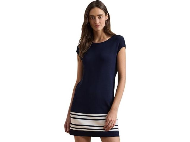 (取寄) ローレン ラルフローレン レディース ツートーン キャップ-スリーブ シフト セーター ドレス Lauren Ralph Lauren women Two-tone Cap-sleeve Shift Sweater Dress Refined Navy/Whiteの通販は