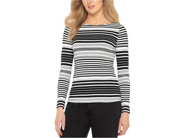 (取寄) リバプールロサンゼルス レディース ロング スリーブ ボート ネック ニット トップ Liverpool Los Angeles women Long Sleeve Boat Neck Knit Top Black/White Variegated Stripe