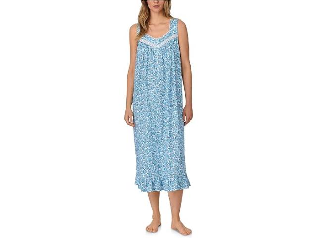 (取寄) アイリーン ウエスト レディース ロング スリーブレス ナイトガウン Eileen West women Long Sleeveless Nightgown White Ground Aqua Floral