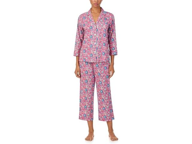 (取寄) ローレン ラルフローレン レディース 3/4 スリーブ ウーブン クロップド Pj セット Lauren Ralph Lauren women 3/4 Sleeve Woven Cropped Pj Set Red Ground Floral