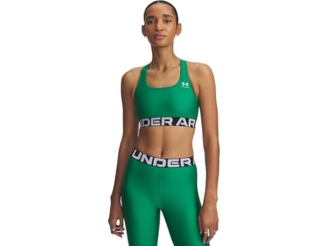 (取寄) アンダーアーマー レディース ヒートギア オーセンティクス ミッド インパクト ブランデット スポーツ ブラ Under Armour women HeatGear Authentics Mid Impact Branded Sports Bra Team Kelly Green/White