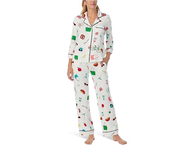 (取寄) ケイトスペード レディース 3/4 スリーブ ブラッシュ ジャージ ロング Pj セット Kate Spade New York women 3/4 Sleeve Brushed Jersey Long PJ Set City Elements