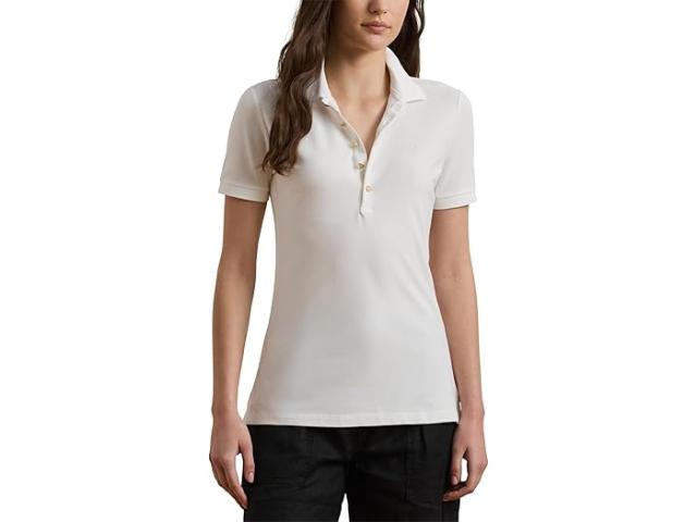 (取寄) ローレン ラルフローレン レディース ピティート ピケ ポロ シャツ Lauren Ralph Lauren women Petite Pique Polo Shirt White