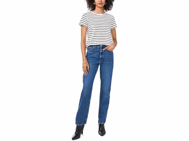 (取寄) ヴィンスカムート レディース シークイン ストライプド ティー Vince Camuto women Sequin Striped Tee Rich Blackの通販は