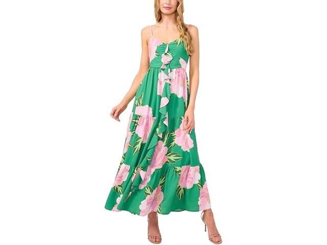 (取寄) シーシー レディース ラッフル フロント ティアード マキシ ドレス CeCe women Ruffle Front Tiered Maxi Dress Medium Green