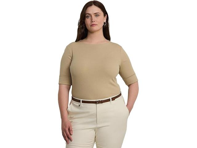 (取寄) ローレン ラルフローレン レディース プラス サイズ ストレッチ コットン ボートネック トップ LAUREN Ralph Lauren women LAUREN Ralph Lauren Plus Size Stretch Cotton Boatneck Top Birch Tanの通販は 12,728円