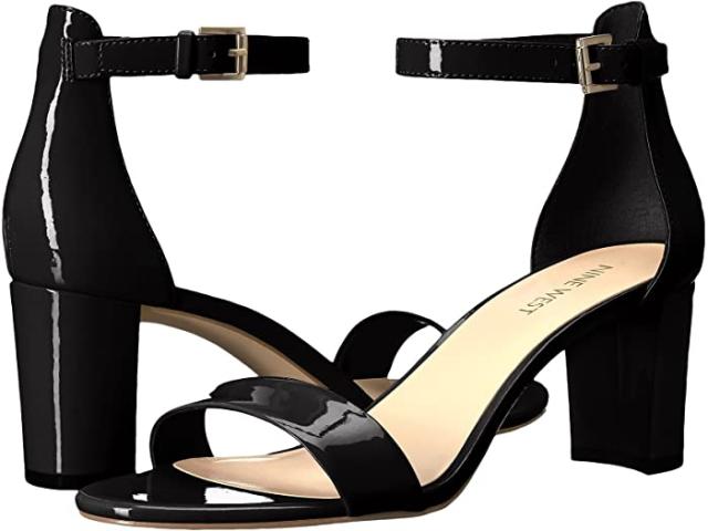 (取寄) ナインウエスト レディース プルース ブロック ヒール サンダル Nine West women  Pruce Block Heel Sandal Black Sleek Patent PU