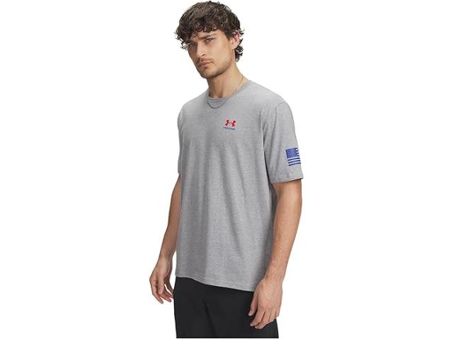 (取寄) アンダーアーマー メンズ フリーダム フロッグ ショート スリーブ T-シャツ Under Armour men Freedom Flag Short Sleeve T-Shirt Steel Light Heather/Red