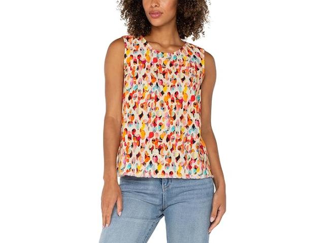 (取寄) リバプールロサンゼルス レディース スリーブレス ボタン バック フレイ ヘム ウーブン トップ Liverpool Los Angeles women Sleeveless Button Back Fray Hem Woven Top Watercolor Dots Multi