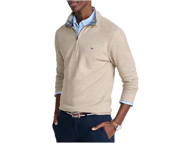 (取寄) ヴィンヤードヴァインズ メンズ プレイド ソルトウォーター 1/4 ジップ Vineyard Vines men Plaid Saltwater 1/4 Zip Stone