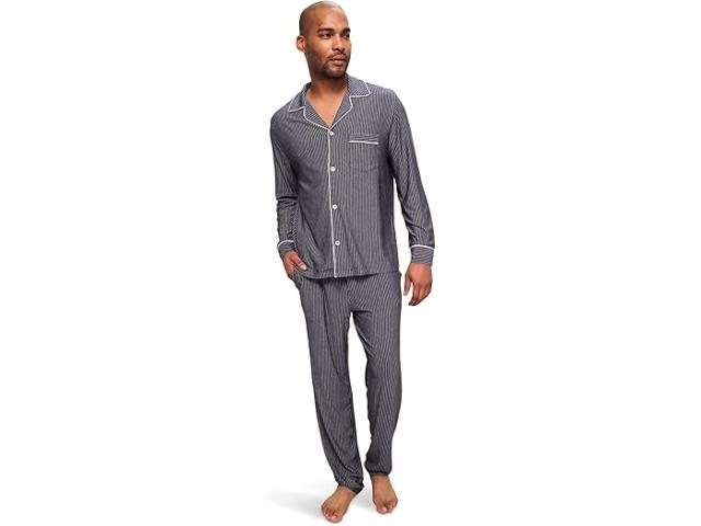 (取寄) エバージェイ メンズ ウィリアム プリンテッド Pj セット Eberjey men Eberjey William Printed PJ Set Duo Stripe True Navy/Ivory