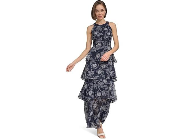 (取寄) トミーヒルフィガー レディース フローラル ティアード マキシ ドレス Tommy Hilfiger women Floral Tiered Maxi Dress Sky Captain/Ivoryの通販は