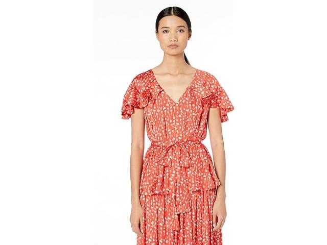 (取寄) レディース プリンテッド トップ ウィズ ラッフルド スリーブ ML Monique Lhuillier women Printed Top with Ruffled Sleeves Cayenne Multi