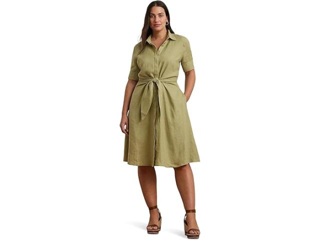 (取寄) ローレン ラルフローレン レディース プラス サイズ ワカナ エルボー スリーブ デイ ドレス Lauren Ralph Lauren women Plus Size Wakana Elbow Sleeve Day Dress Light Olive