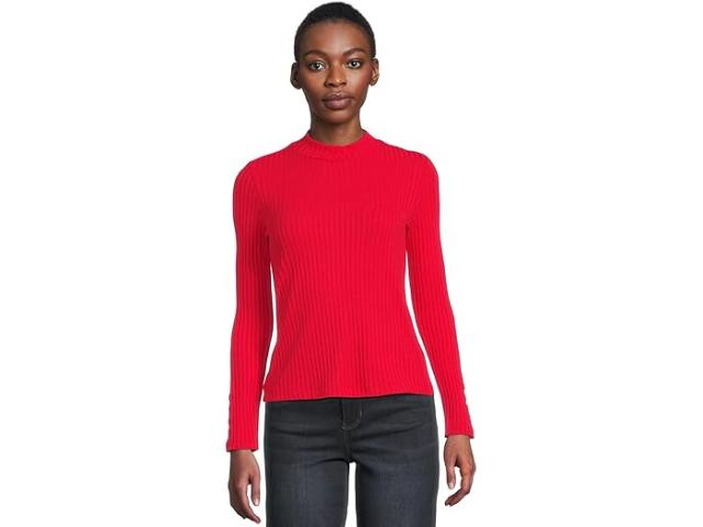 (取寄) リバプールロサンゼルス レディース ロング スリーブ モック ネック ニット トップ ウィズ ボタン ディテール Liverpool Los Angeles women Long Sleeve Mock Neck Knit Top With Button Detail Tango Red