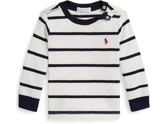 (取寄) ラルフローレン キッズ ボーイズ ストライプド ワッフル コットン ロング スリーブ ティー (インファント) Polo Ralph Lauren Kids boys Striped Waffle Cotton Long Sleeve Tee (Infant) Trophy Cream/Rl Navy
