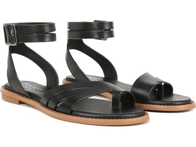 (取寄) フランコ サルト レディース グリーン アンクル ストラップ フラッツ サンダル Franco Sarto women Franco Sarto Greene Ankle Strap Flat Sandals Black Leather