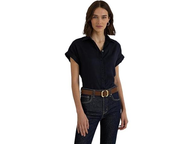 (取寄) ローレン ラルフローレン レディース ピティート リネン ショートスリーブ シャツ LAUREN Ralph Lauren women LAUREN Ralph Lauren Petite Linen Short-Sleeve Shirt Lauren Navyの通販は 20,952円
