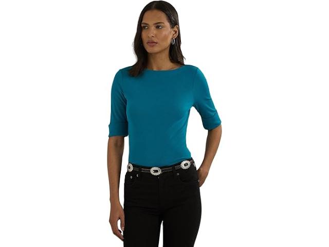 (取寄) ローレン ラルフローレン レディース ストレッチ コットン ボートネック ティー LAUREN Ralph Lauren women LAUREN Ralph Lauren Stretch Cotton Boatneck Tee Turquoise Skyの通販は