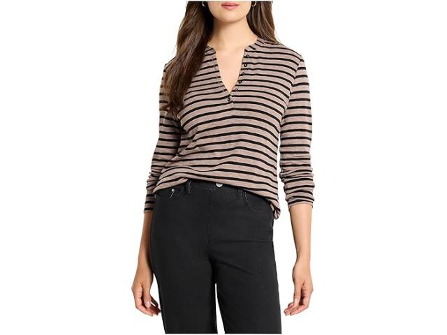 (取寄) ニックゾー レディース ストライプド ロング スリーブ ヘンリー ティー NIC+ZOE women Striped Long Sleeve Henley Tee Brown Multi