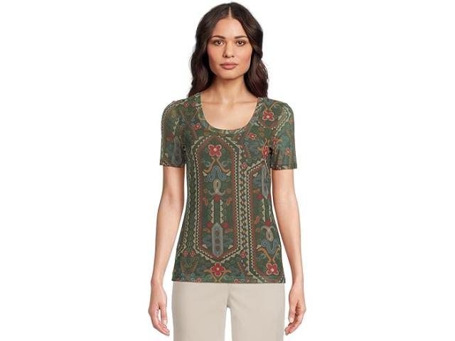 (取寄) ジョニー ワズ レディース ナネット ショート スリーブ メッシュ ティー Johnny Was women Nanette Short Sleeve Mesh Tee Skylar Bloom