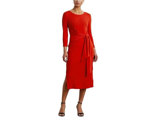 (取寄) ローレン ラルフローレン レディース タイフロント コットンブレンド クルーネック ドレス Lauren Ralph Lauren women Tie-Front Cotton-Blend Crewneck Dress Bright Vermilion