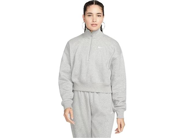 (取寄) ナイキ レディース スポーツウェア フェニックス フリース 1/4-ジップ クロップド スウェットシャツ Nike women Sportswear Phoenix Fleece 1/4-zip Cropped Sweatshirt Dark Grey Heather/Sail