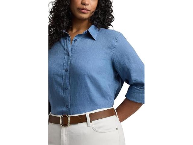 (取寄) ローレン ラルフローレン レディース プラス-サイズ リネン ロール タブ - スリーブ シャツ LAUREN Ralph Lauren women LAUREN Ralph Lauren Plus-Size Linen Roll TabSleeve Shirt Pale Azureの通販は