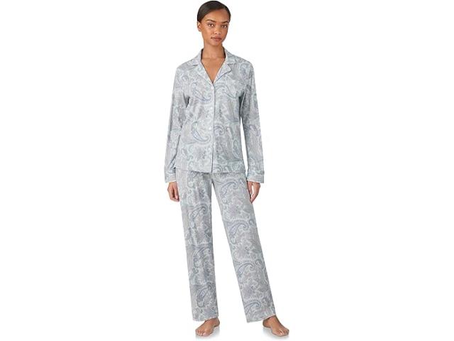 (取寄) ローレン ラルフローレン レディース ニット ロング スリーブ ノッチ カラー ロング パンツ パジャマ セット Lauren Ralph Lauren women Knit Long Sleeve Notch Collar Long Pant Pajama Set Multi Paisley