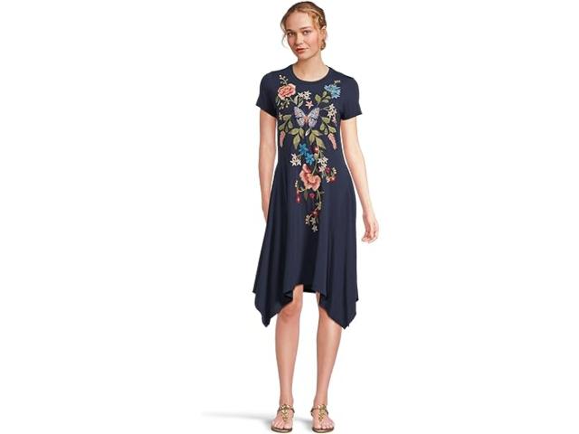 (取寄) ジョニー ワズ レディース ハンカチーフ ニット ドレス - ニコレット Johnny Was women Handkerchief Knit Dress - Nicolette Blue Night