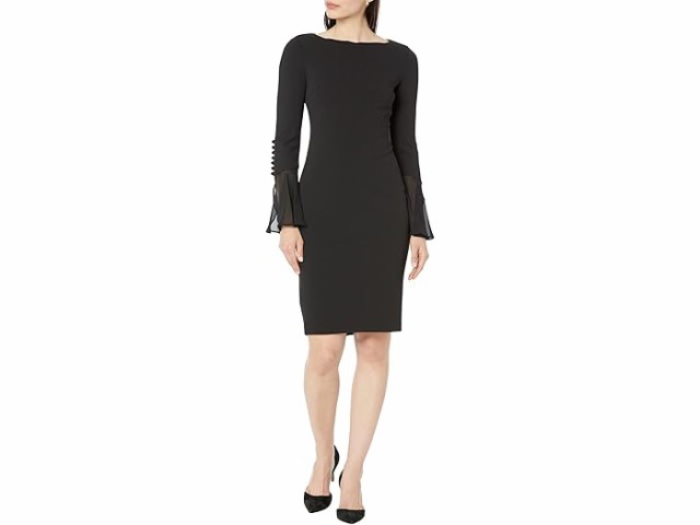 (取寄) カルバンクライン レディース シフォン ベル スリーブ シィース ドレス Calvin Klein women Calvin Klein Chiffon Bell Sleeve Sheath Dress Blackの通販は