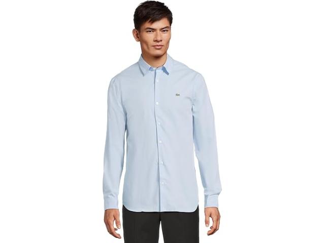 (取寄) ラコステ メンズ スリム フィット ストレッチ コットン ポプリン シャツ Lacoste men Slim Fit Stretch Cotton Poplin Shirt Light Blue
