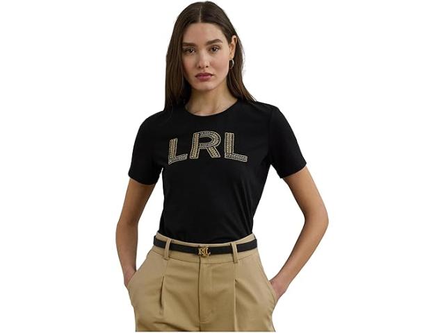 (取寄) ローレン ラルフローレン レディース ビーディド-ロゴ コットン ジャージ ティー Lauren Ralph Lauren women Beaded-logo Cotton Jersey Tee Black