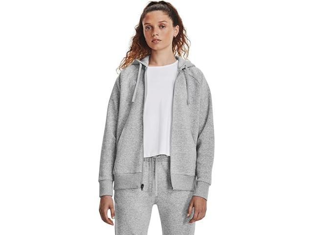 (取寄) アンダーアーマー レディース ライバル フリース フル ジップ パーカー Under Armour women Rival Fleece Full Zip Hoodie Mod Gray Light Heather/White