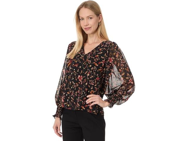 (取寄) シーシー レディース スプリット ネック 3/4 スリーブ ニット トップ CeCe women Split Neck 3/4 Sleeve Knit Top Rich Blackの通販は