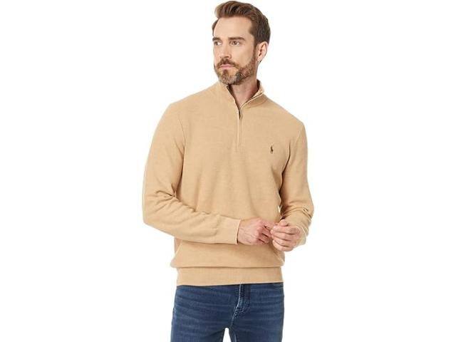 (取寄) ラルフローレン メンズ メッシュ-ニット コットン 1/4 ジップ セーター Polo Ralph Lauren men Mesh-Knit Cotton 1/4 Zip Sweater Camel Melange