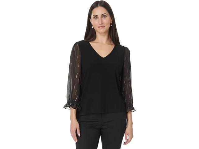 (取寄) シーシー レディース 3/4 スリーブ ミックスド メディア ニット トップ CeCe women CeCe 3/4 Sleeve Mixed Media Knit Top Rich Blackの通販はブラウス