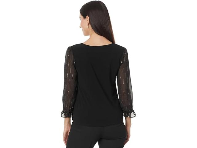(取寄) シーシー レディース 3/4 スリーブ ミックスド メディア ニット トップ CeCe women CeCe 3/4 Sleeve Mixed Media Knit Top Rich Blackの通販は