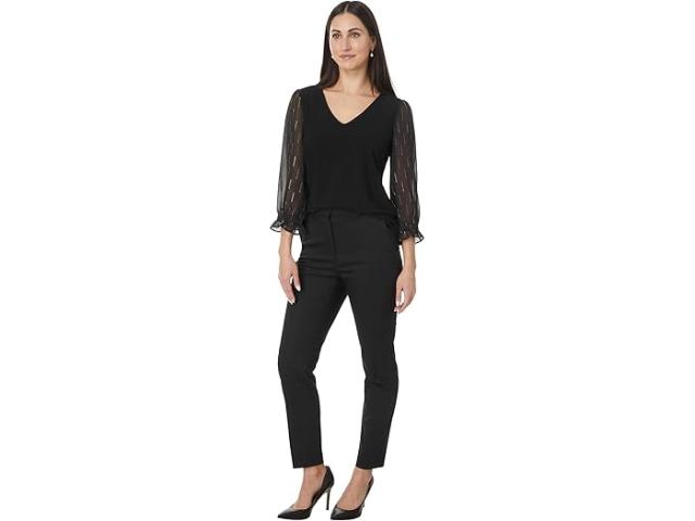 (取寄) シーシー レディース 3/4 スリーブ ミックスド メディア ニット トップ CeCe women CeCe 3/4 Sleeve Mixed Media Knit Top Rich Blackの通販は