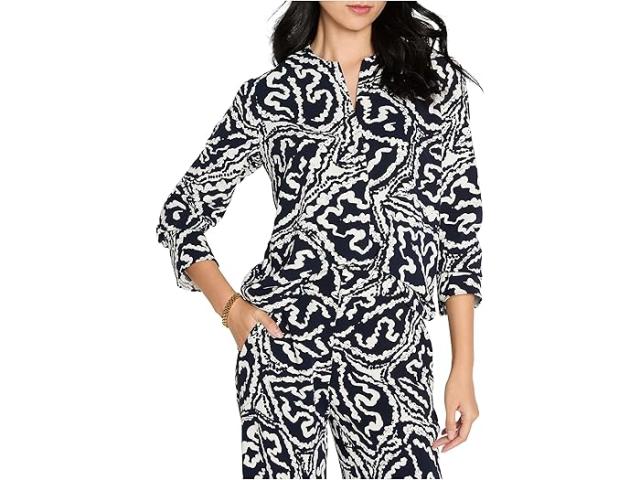 (取寄) ニックゾー レディース ピティート インディゴ リーフ ダブル クレープ トップ NIC+ZOE women Petite Indigo Leaf Double Crepe Top Indigo Multi