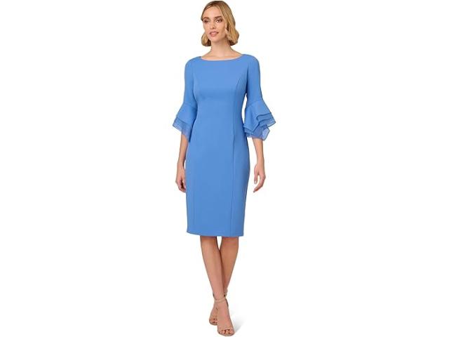 (取寄) アドリアナ パぺル レディース ニット クレープ ティアード スリーブ ドレス Adrianna Papell women Knit Crepe Tiered Sleeve Dress Cool Water