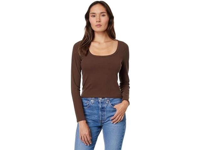 (取寄) メイドウェル レディース スクエア-ネック ロング-スローブ クロップ ティー イン スリークホールド Madewell women Square-Neck Long-Sleeve Crop Tee in Sleekhold Dark Coffeeの通販は