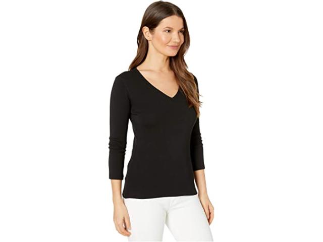 (取寄) リラ P レディース 1X1 リブ 3/4 スリーブ V-ネック トップ Lilla P women  1x1 Rib 3/4 Sleeve V-Neck Top Black 取寄) リラ P レディース 1X1 リブ 3/4 スリーブ V-ネック トップ