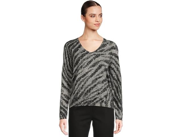 (取寄) エリオット ローレン レディース ゼブラ クロッシング  - プリンテッド V-ネック セーター Elliott Lauren women Zebra Crossing - Printed V-Neck Sweater Black/Grey