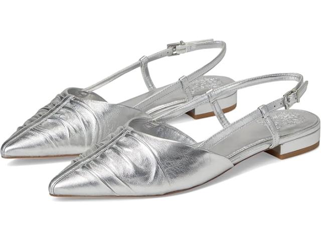 (取寄) ヴィンスカムート レディース アグネス トゥ スリングバック フラッツ ミュールズ Vince Camuto women Agnes Bunched Toe Slingback Flat Mules Lux Silver